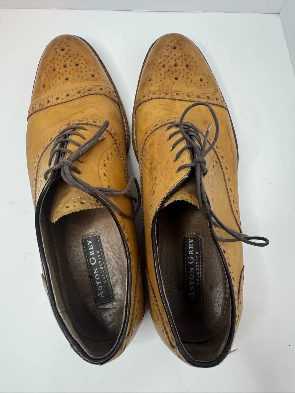 Aston Grey Kobe Brown Leather Oxford Brogues Men's Size 10